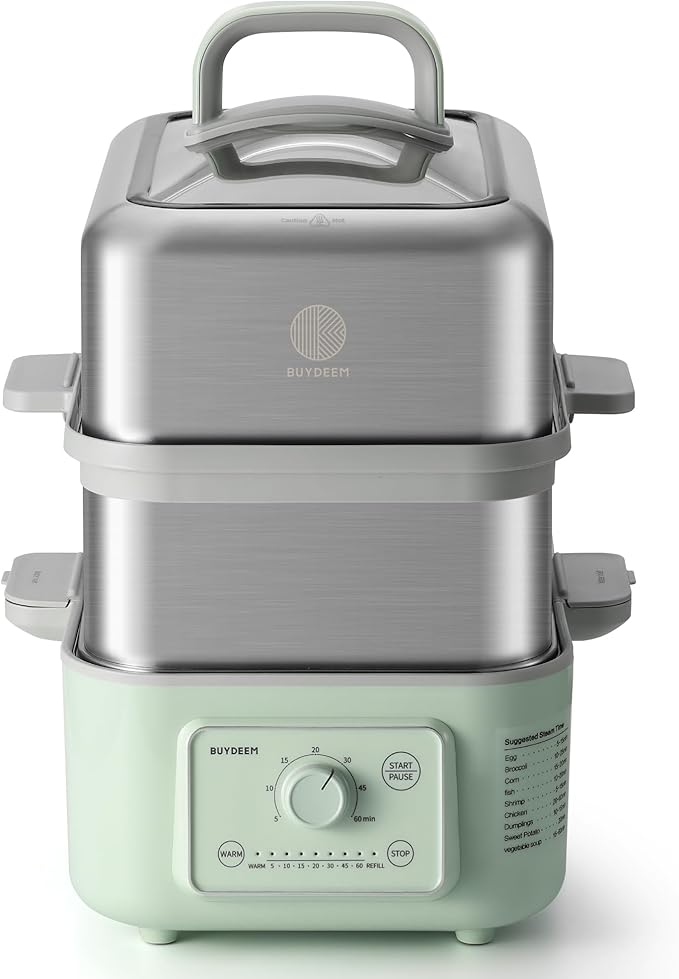 BUYDEEM G52 10.6 Quart Electric Food Steamer Bundle with CT3008 Ceramic Food Storage Container 35 oz Cozy Greenish