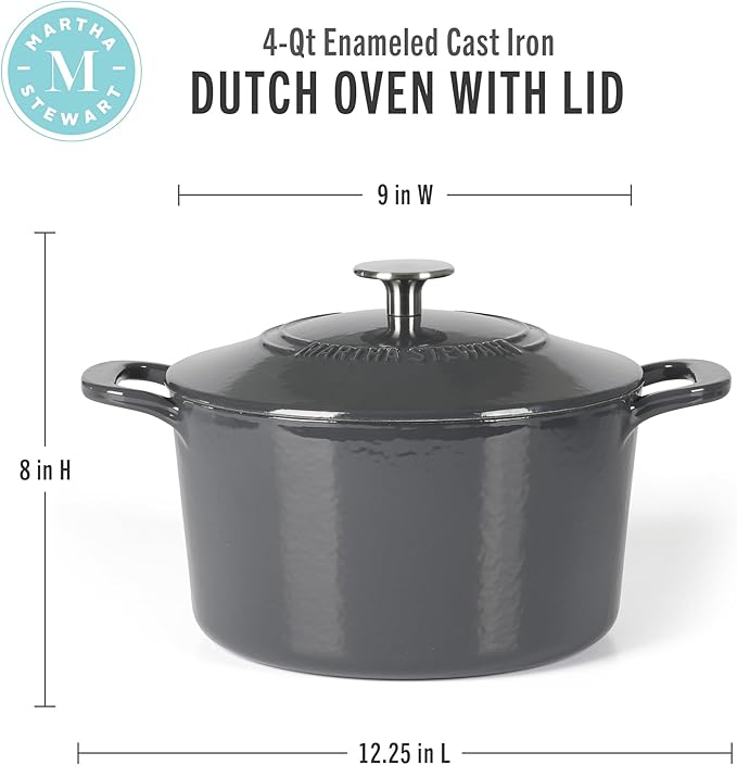 Martha Stewart Gatwick 4 Quart Enamel Cast Iron Dutch Oven - Grey