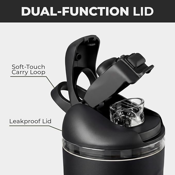 HydroJug Ease2o Water Bottle with Straw & Chug Lid, Stainless Steel, Vented Cap to Help Reduce Pressure, Water-Level Window, Cup Holder Friendly, Non-Slip Base – 40oz, Black