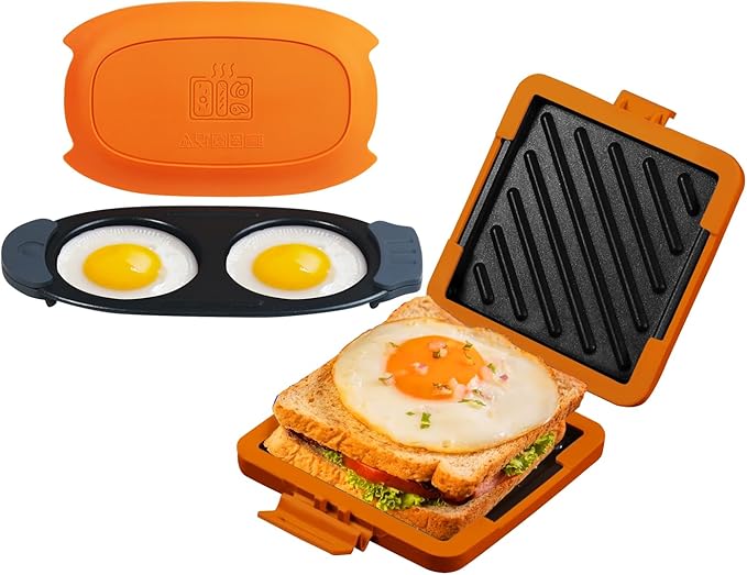 MKYSAIL 2-in-1 Microwave Breakfast Maker Bundle: Egg Cooker & Sandwich Make | Quick 90-Second Gourmet Meals | Dishwasher Safe, Portable for Home, Dorms, Travel (No Stovetop Needed!)