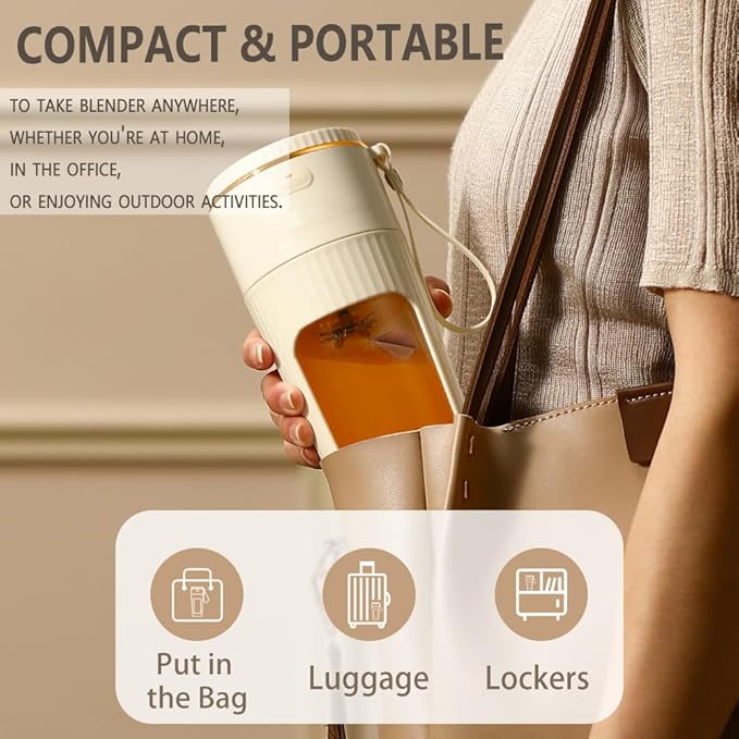 Portable Blender for Shakes and Smoothies, 12OZ Personal Size Blenders with 10 Stainless Blades, Mini Blender Cup for Kitchen, Office, Gym, USB-C Rechargeable, Travel Lid, Licuadora Portatil