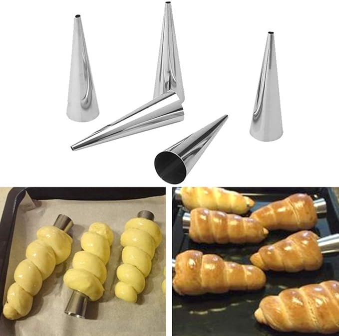 Non-stick Cream Horn Molds Stainless Steel, FantasyDay 5 inch Large Size Cannoli Tubes Kit Pack of 16 Baking Cones Pastry Roll Horn Croissant Mold - Christmas Anniversary Free Standing Cone Shape