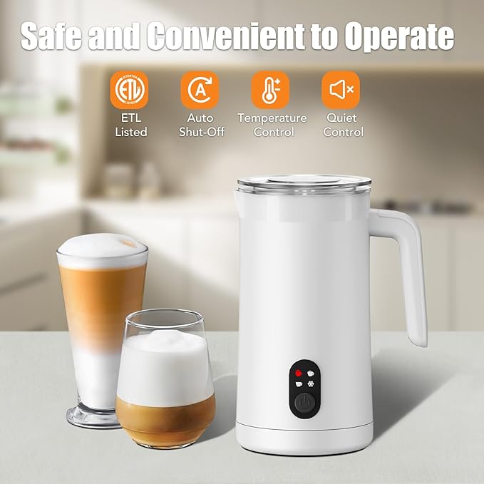 Milk Frother, 4-in-1 Electric Milk Steamer and Frother, 13.5oz/400ml Automatic Large Capacity Warm and Cold Foam Maker, Milk Warmer and Coffee Frother for Latte, Cappuccino, Macchiato(White)