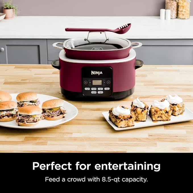 Ninja Foodi PossibleCooker PRO MC1000 8.5Qt Multicooker 8 in 1 Slow Cooker, Dutch Oven, Steam Bake Roast Sear Sauté Bread Maker Warmer, Glass Lid, Oven safe up to 500F, Nonstick (Cherry)