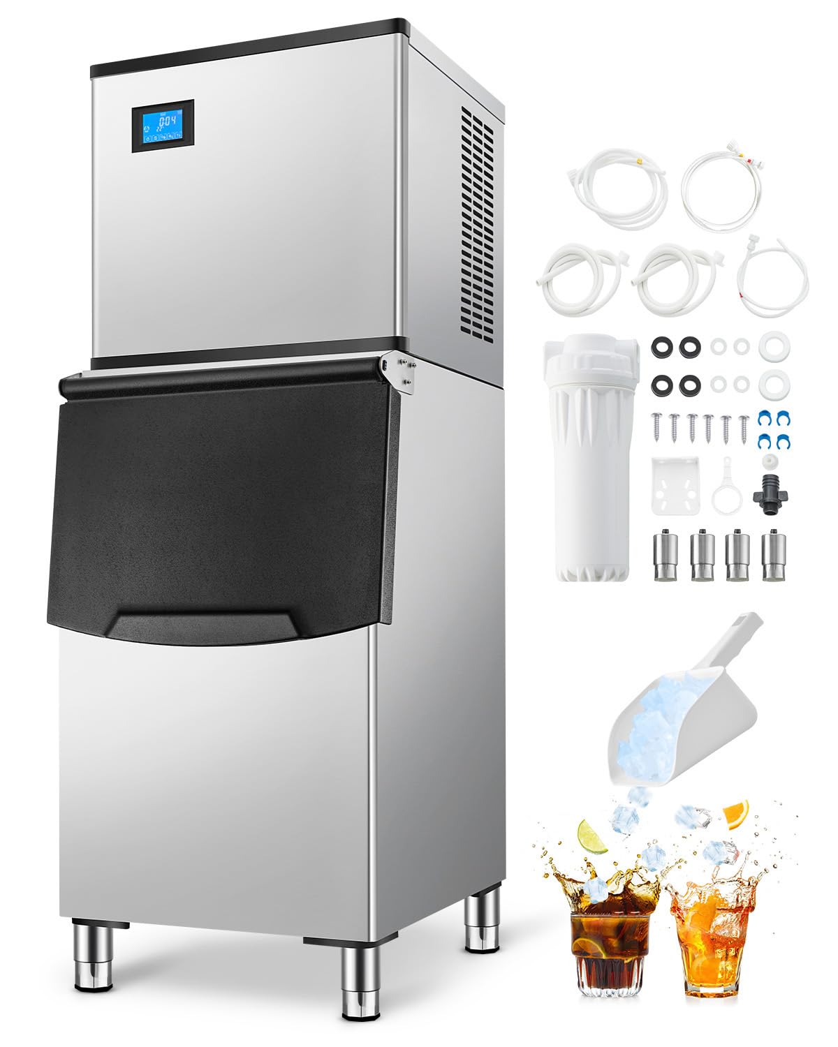 VEVOR Commercial Ice Maker Machine, 500LBS/24H Ice Making Machine with 250LBS Large Storage Bin, Auto Self-Cleaning Ice Maker Machine with Touchscreen for Bar Cafe Restaurant Business Commercial