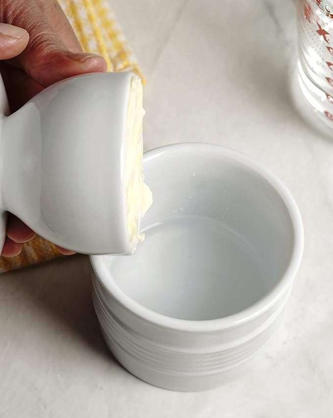RSVP International Butter Pot 2 Piece, Dishwasher Safe, 3.5 x 3.5 x 4", White Stoneware