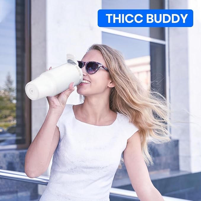 Frost Buddy Thicc Buddy - 16 oz Stainless Steel Vacuum Insulated Tumbler with Lid and Straw for Water - Travel Mug Cupholder Friendly - Gifts for Women Men Him Her (Royal)
