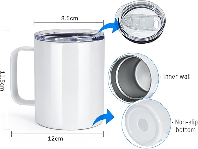 AGH 12OZ Sublimation Coffee Mug with Handle, 25Pack Stainless Steel Sublimation Tumblers with Handle, Vacuum Insulated Mug Cup with Lids for Travel Beer Tea.