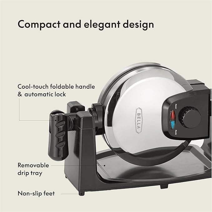 bella Classic Rotating Belgian Waffle Maker with Nonstick Plates, Removable Drip Tray, Adjustable Browning Control and Cool Touch Handles, Stainless Steel