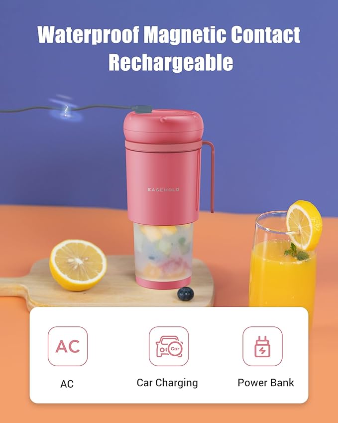 EASEHOLD Portable Blender for Smoothies, Magnetic Rechargeable Personal Blender with Ultra Sharp 4 Blades, Foldable Travel Juicer Cup, BPA-Free 10.5oz To-Go Mixer for Shakes, Gym, Office