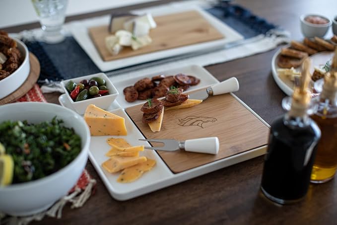 Picnic TIME NFL Peninsula Cutting Board & Serving Tray - Cheese Board - Charcuterie Board - Appetizer Plate, Bamboo & White Ceramic