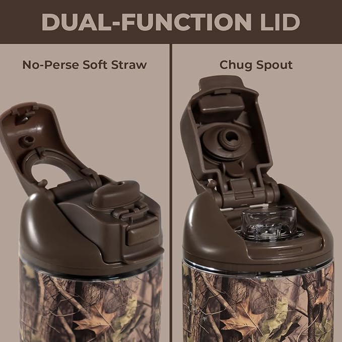 HydroJug Ease2o Water Bottle with Straw & Chug Lid, Stainless Steel, Vented Cap to Help Reduce Pressure, Water-Level Window, Cup Holder Friendly, Non-Slip Base – 32oz, Woodland
