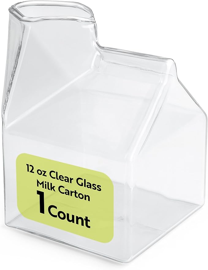 Restaurantware 12 Ounce Glass Milk Carton 1 Reusable Milk Carton Creamer - Durable Serve Cream Milk or Juice Clear Glass Mini Milk Carton Dishwasher-Safe For Homes or Restaurants
