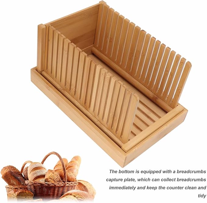 Bread Slicer,Bread Slicer For Homemade Bread,Bamboo Foldable Bread Slicing Guide Toast Loaf Cutting Guide Slicing Maker Kitchen DIY Baking Pastry Tools