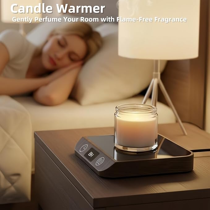 Coffee Mug Warmer & Candle Warmer 46W Electric Cup Warmer for Desk - Smart Digital Display 6 Heat Settings Timer Auto Shut-Off Work from Home Office Gift (Wood)