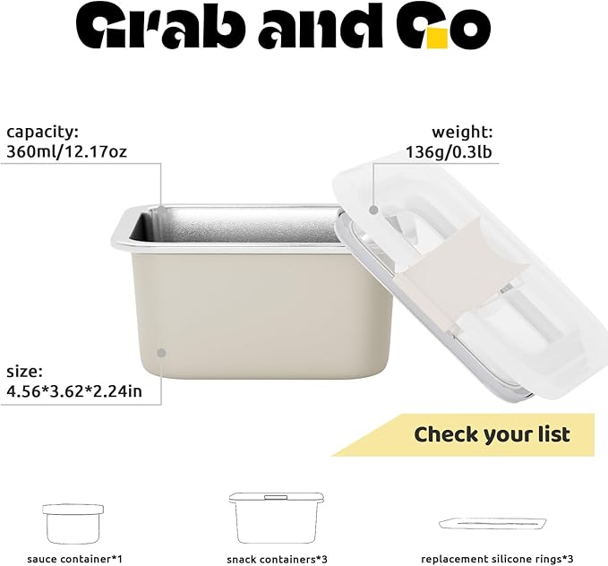 Bakpoco Stainless Steel Snack Lunch Containers for Kids, 3 Packs 12 oz Leak-Proof Lunch Box Containers, Microwave-Safe, Convenient Metal Small Food Storage Container with Lid for School, Work