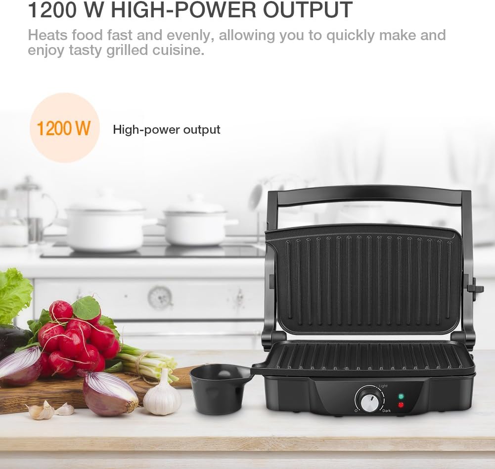 Panini Maker, iSiLER 2 Slice Panini Press Grill, Electric Sandwich Maker Non-Stick Coated Plates, Opens 180 Degrees for Cooking Breakfast Snacks