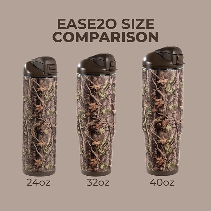 HydroJug Ease2o Water Bottle with Straw & Chug Lid, Stainless Steel, Vented Cap to Help Reduce Pressure, Water-Level Window, Cup Holder Friendly, Non-Slip Base – 40oz, Woodland