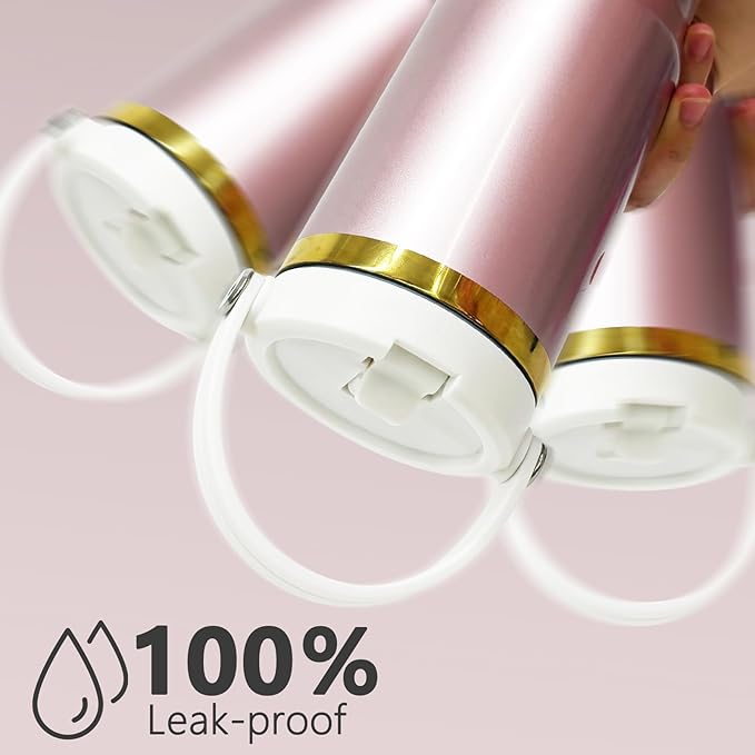 30 oz Tumbler with Handle and Straw, Vacuum Insulated Tumblers with Flip Straw and Top Handle, Leakproof Powder Coated Tumbler, Stainless Steel Travel Mug for Coffee Water (RoseGold, 1Pack)