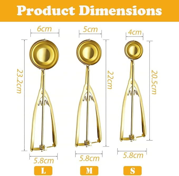 Ice Cream Scoop with Trigger Release, 304 Stainless Steel Cookie Scoops for Baking & Food Prep, Easy to Clean Dishwasher Safe Scooper for Ice Cream, Cookie Dough, Cupcakes, Fruit and Meatballs（L)