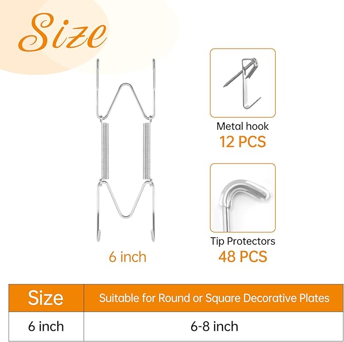 Bilillo 12 Pieces Invisible Heavy Duty Plate Holders, Stainless Steel Plate Hangers for The Wall, Plate Hangers for Display with Wall Hooks, Suitable for 6-8 inch Decorative Plattes and Arts (Silver)