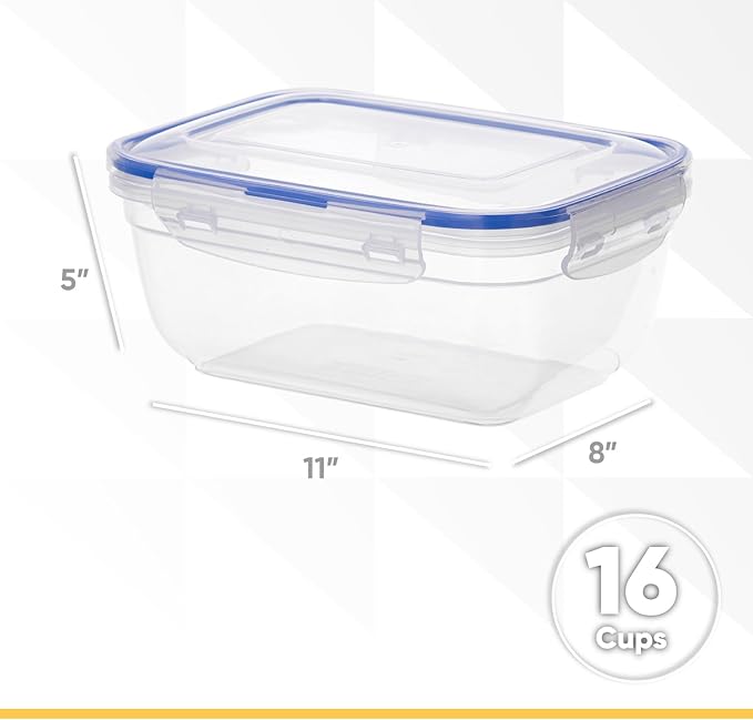 Superio Plastic Food Storage Containers with airtight Lid for Pantry, Fridge- BPA Free, Leakproof Sealed Container- Microwave, Dishwasher and Freezer Safe, Clear (17 Cup- 6 Pack)