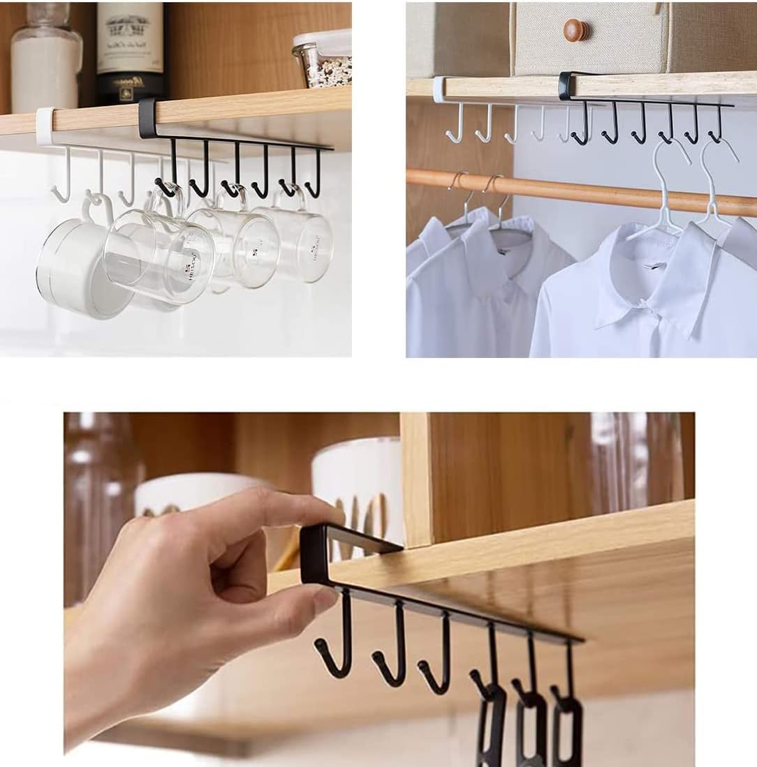eywlwaar Mug Cups Cabinet Mug Hooks Kitchen Storage Hanging Hooks (Black+White)
