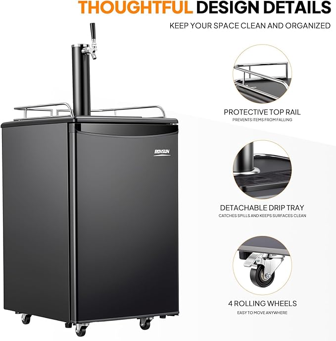 ROVSUN BF-152 Full Size 5.4 Cu.Ft, Beer Kegerator with CO2 Tank Included, Draft Beer Dispenser for Home Bar, 152L Beverage Refrigerator Direct Cool, Metal Cabinet, Single Tap, Black