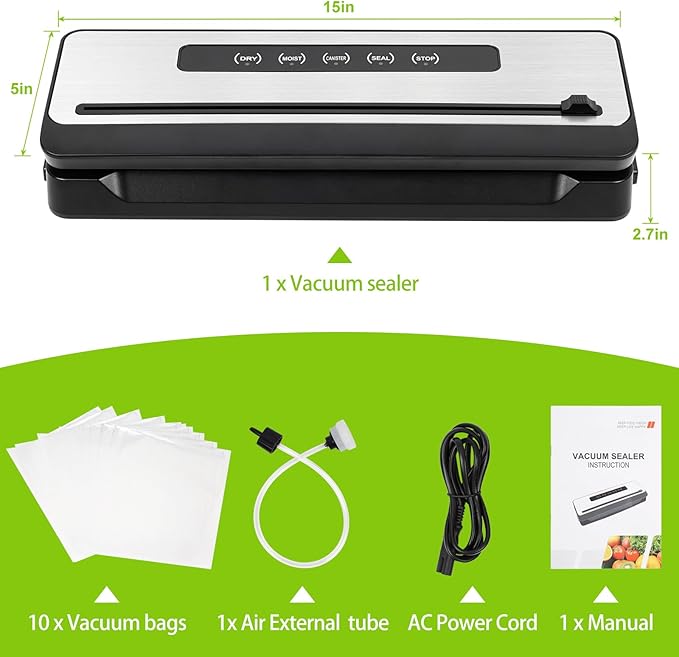 Vacuum Sealer Machine, Fast-Compact Food Sealer with Bags Storage, Build-in Cutter, Ideal for Sous Vide and Airtight Food Storage, Dry&Moist Modes (Silver)