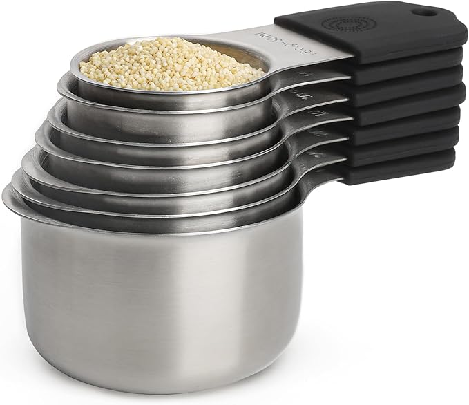 Magnetic Measuring Cups and Spoons Set of 16,Stainless Steel Magnetic Measuring Cups Set 7 and Magnetic Measuring Spoons Set of 8 with Leveler for Dry Liquid Ingredients (7, Black)