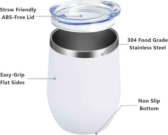 MEWAY 12oz Wine Tumbler 16 Pack Bulk Gifts for Women,Double Wall Vacuum Stainless Steel Travel Mug with Lid,Insulated Stemless Wine Cup Glass for Coffee,Cocktails,Drinks(White,Set of 16)