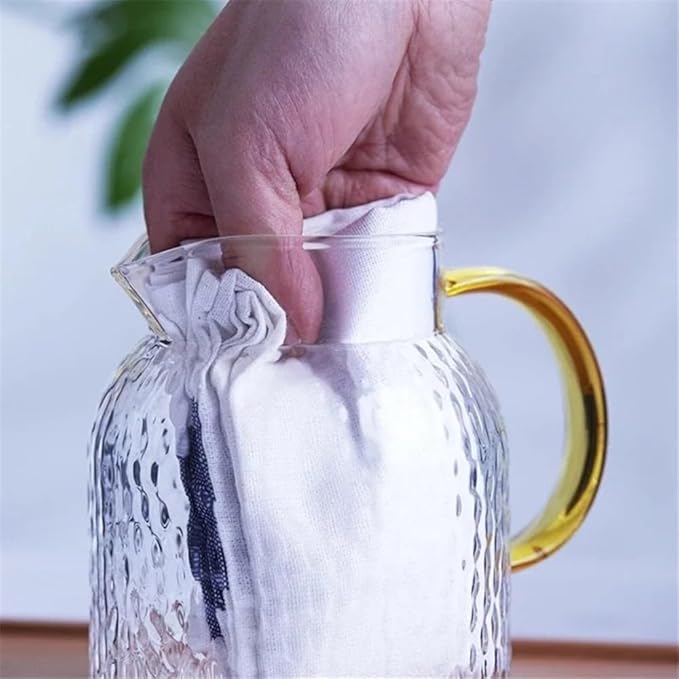GLigeT Iced Tea Pitcher Glass Water Pitcher with Filter Lid and Pouring Spout Heat Resistant Glass Carafe for Hot Cold Beverages Homemade Ice Tea Bottle Water Jug(1L)