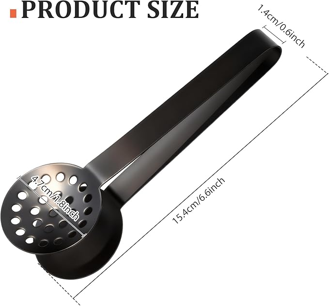 Tea Bag Squeezer Tongs, Stainless Steel Tea Bag Squeezer Tongs, Teabag Filter, Dispenser Accessories for Teas Drinkers, Durable Round Strainer Gripper Picker (Black)