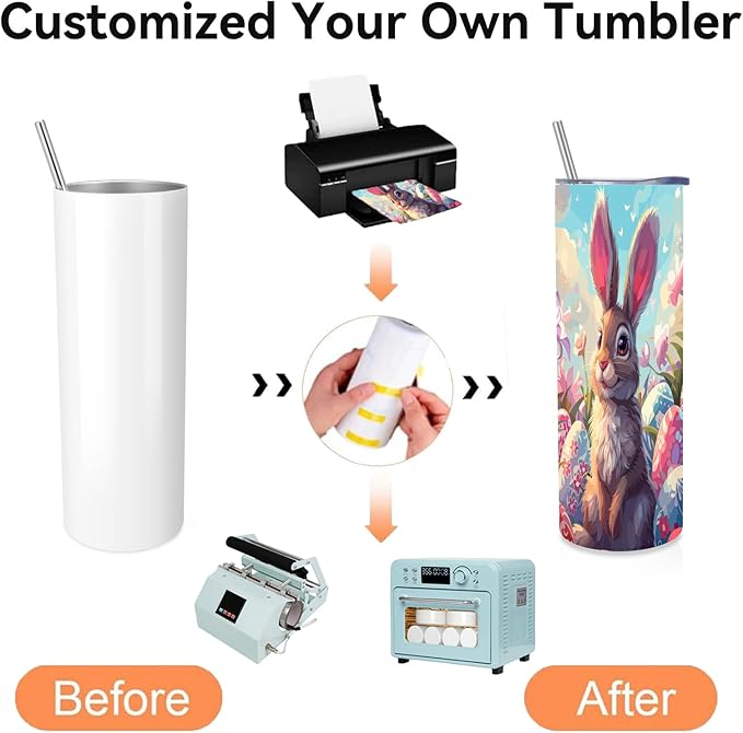 Volhoply 24 Pack Skinny Sublimation Tumblers with Lid and Straw, 20oz Stainless Steel Straight Tumbler Bulk, Vacuum Insulated Coffee Mug for Home, Office, Travel, DIY (Sublimation,24 Pack)
