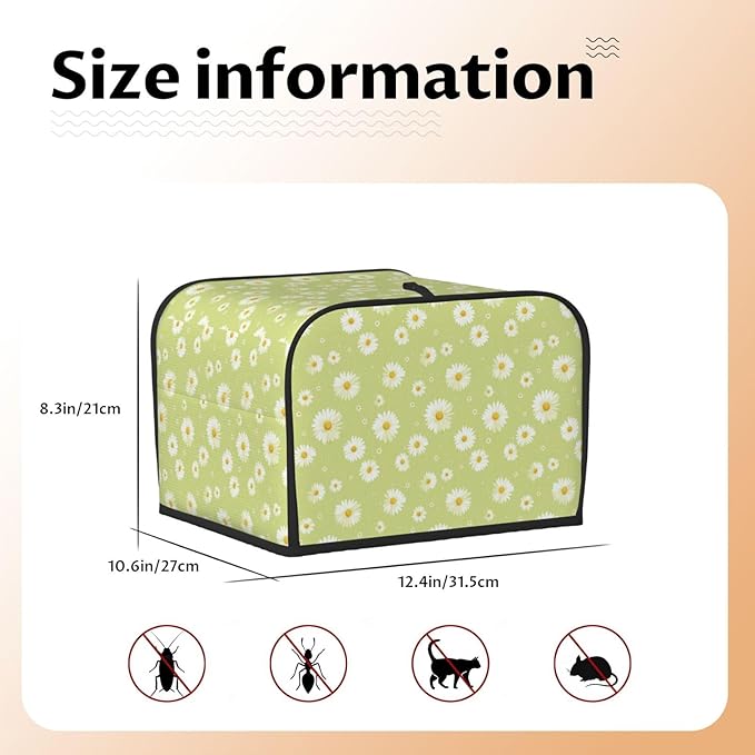 Toaster Cover 4 Slice Green Daisy Flower Pattern Kitchen Small Appliance Covers with Pockets Dust and Fingerprint Protection