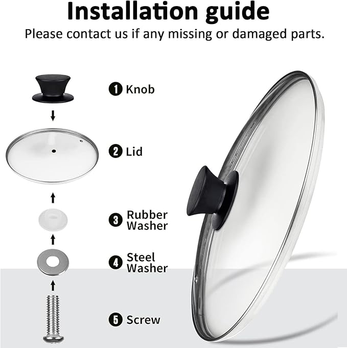 Glass Lids, Replacement Tempered Clear Glass Lids with Steam Vent，Covers For pots, pans and skillets，Available in Small and Large 8, 9.5, 10.25, 11, 12, and 12.5 Inch