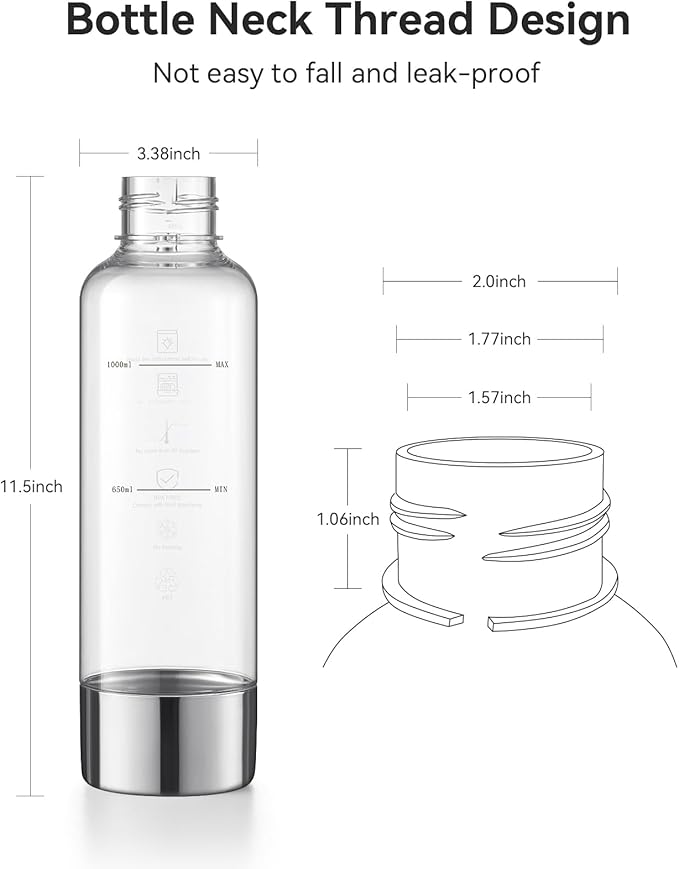 MOKKOM Soda Maker Bottle, 1L Reusable Sparkling Water Bottles, BPA Free PET Carbonating Bottles, Replacement Bottle Compatible Sparkling Water Maker