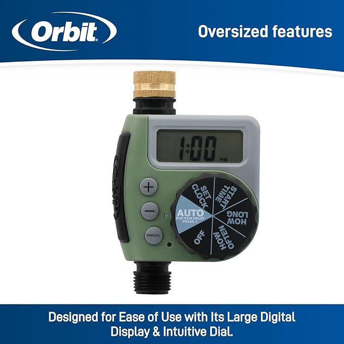 10-Pack (10 Total Timers) Orbit One Outlet Single-Dial Hose Faucet Timer - Easy Programmable - for Garden Watering System - LCD Hose Timer with Adjustable Watering Schedule - 62056
