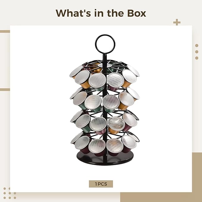 Rotating Coffee Pod Storage Carousel, Holds 40 Capsules, Sleek Coffee Organizer Rack