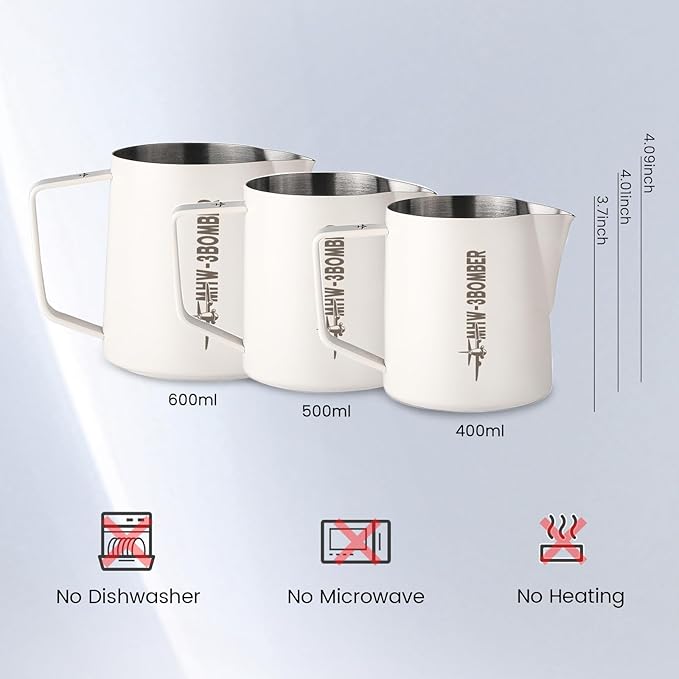 MHW-3BOMBER Espresso Steaming Pitcher Milk Frothing Pitcher Stainless Steel Milk Coffee Cappuccino Latte Art Barista Cup 13.5oz/400ml P5019W