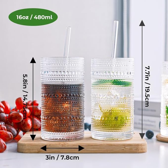 Hobnail Drinking Glasses Vintage Glassware SetVintage Glassware Set (6CLEAR-ADD STRAWS)