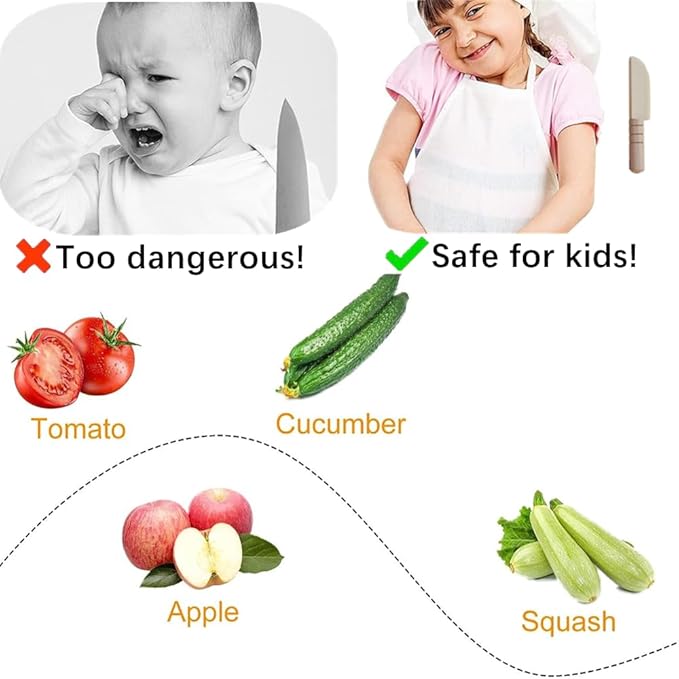 3 PCS Wooden Kids Safe Cutting Knife, Children's Kitchen Tools for Cooking, Veggies, Fruits, Salad, Cake (For 2-10 Years Old)