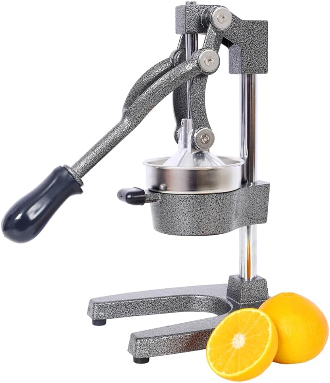Heavy Duty Cast Iron Citrus Juicer, Extra-Large Commercial Grade Manual Hand Press Orange Juicer, Grey Handheld Squeezer for Fresh Lemon Lime Grapefruit Juice