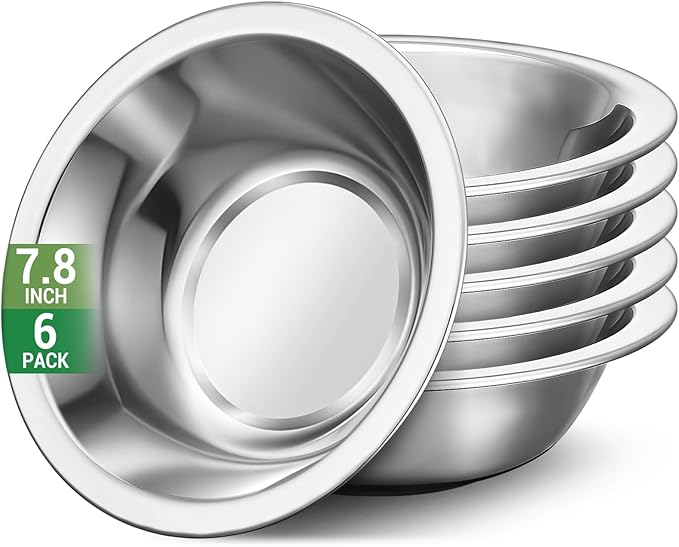304(18/8) Stainless Steel Mixing Bowls for Kitchen, 6 Pack 7.8" 28.89 fl.oz Metal Mixing Bowls Set Stackable for Baking Serving Cooking Food Prep Storage Dishwasher Safe Lightweight