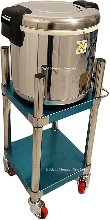 14"W Stainless Steel Commercial Rice Warmer Stand with Undershelf (Wheels with 2 Locks and Handle on Uppershelf)