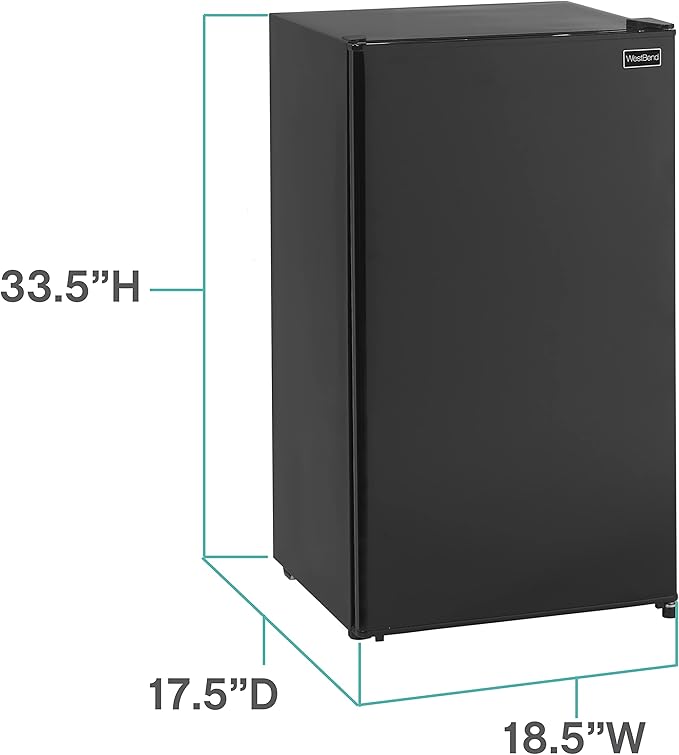 West Bend Mini Fridge Compact Refrigerator for Home Office or Dorm, with Reversible Door, Energy Star Rated, 3.3-Cu.Ft., Black
