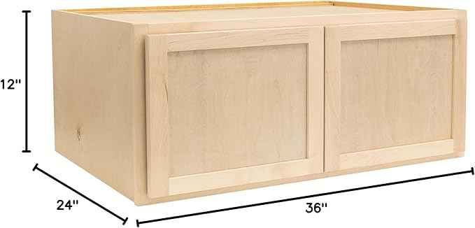 Quicklock RTA (Ready-to-Assemble) 42" Tall Wall Kitchen Cabinets - Shaker Style | 100% Hardwood | Made in America | Soft Close Hardware (Raw Maple, 12" D x 36" W x 24" H)