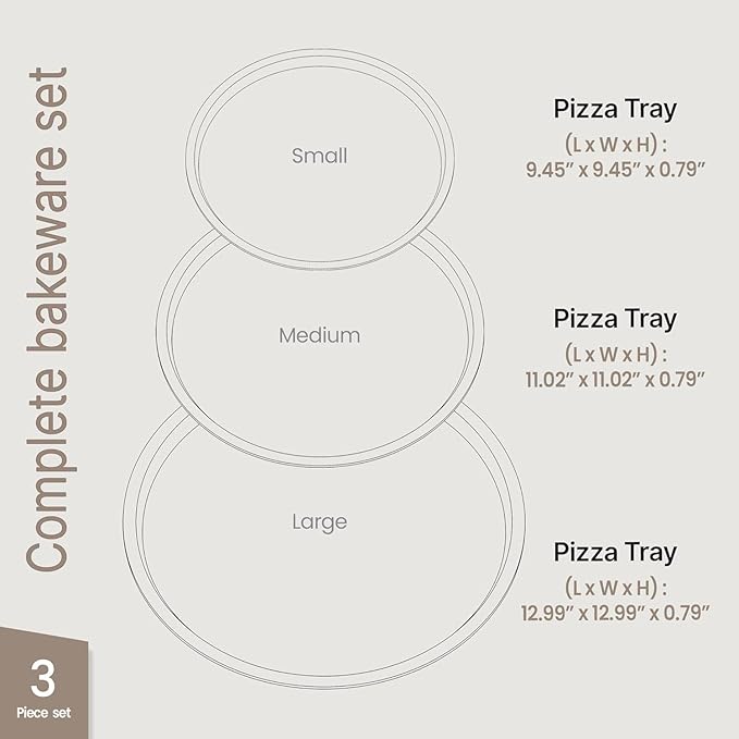 Bakken Swiss Pizza Tray Set 3-Piece – Gray Coating, Non-Stick, Round Steel Pizza Pans - Dishwasher Safe, Premium Bakeware for Home Cooking