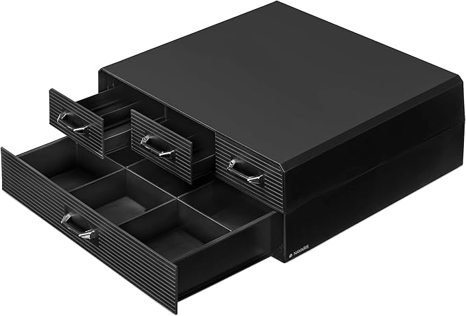 Navaris Coffee Pod Holder with 4 Drawers - Compatible with Nespresso, CBTL, K-Cups, Verismo - Capsule Storage Organizer 2-Tier Container Box - Black