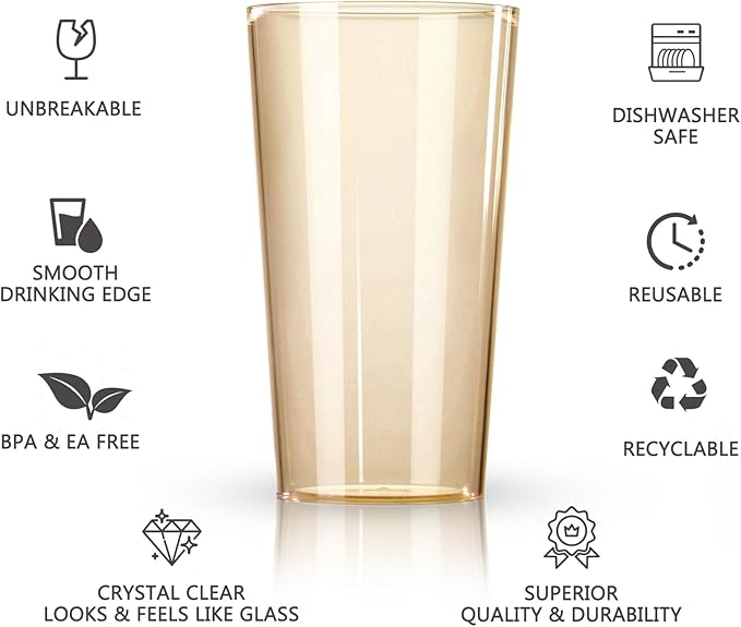 Liacere Plastic Drinking Glasses (Set of 12) 18oz Highball Brown Reusable Plastic Glasses Colors，Kitchen Water Glasses Cup, Bar Tumbler Glassware Set for Beer, Juice, Cocktail, Whiskey, Milk